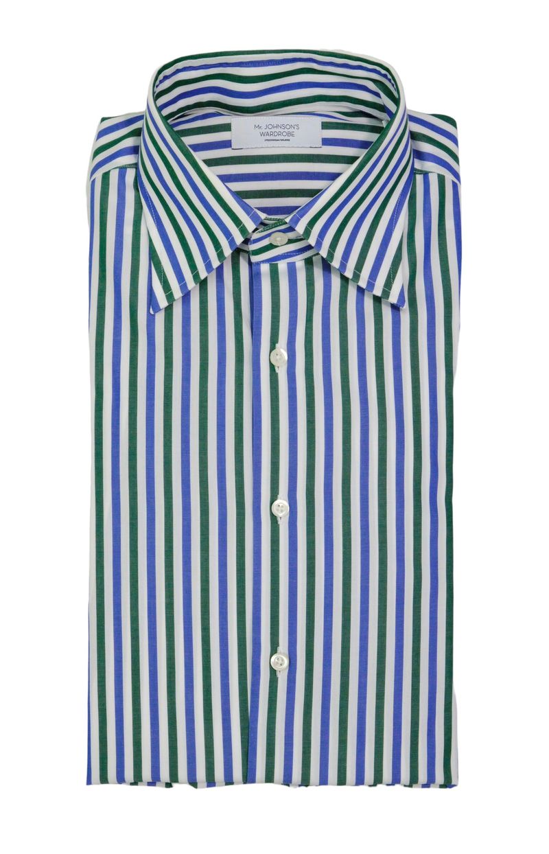 Blue/Green Striped Spread Collar Shirt