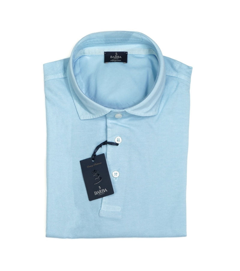 Light Blue Short Sleeve Cotton Polo Pique