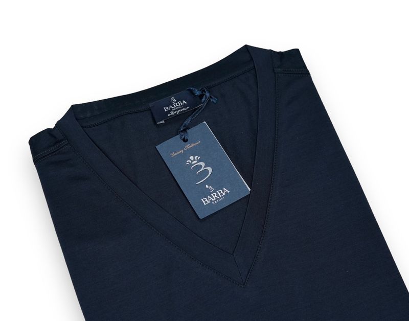 Dark Navy Filo di Scozia Cotton V-Neck T-Shirt