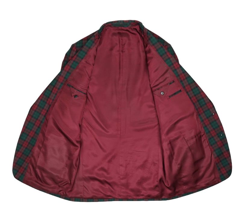 Red/Green Tartan Checked Bespoke Sports Jacket, Long