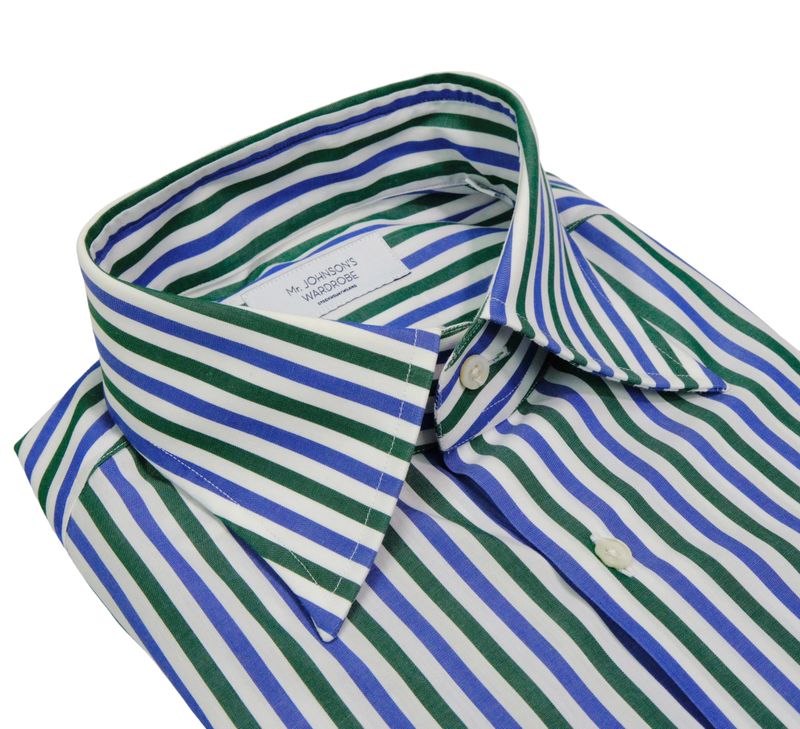 Blue/Green Striped Spread Collar Shirt