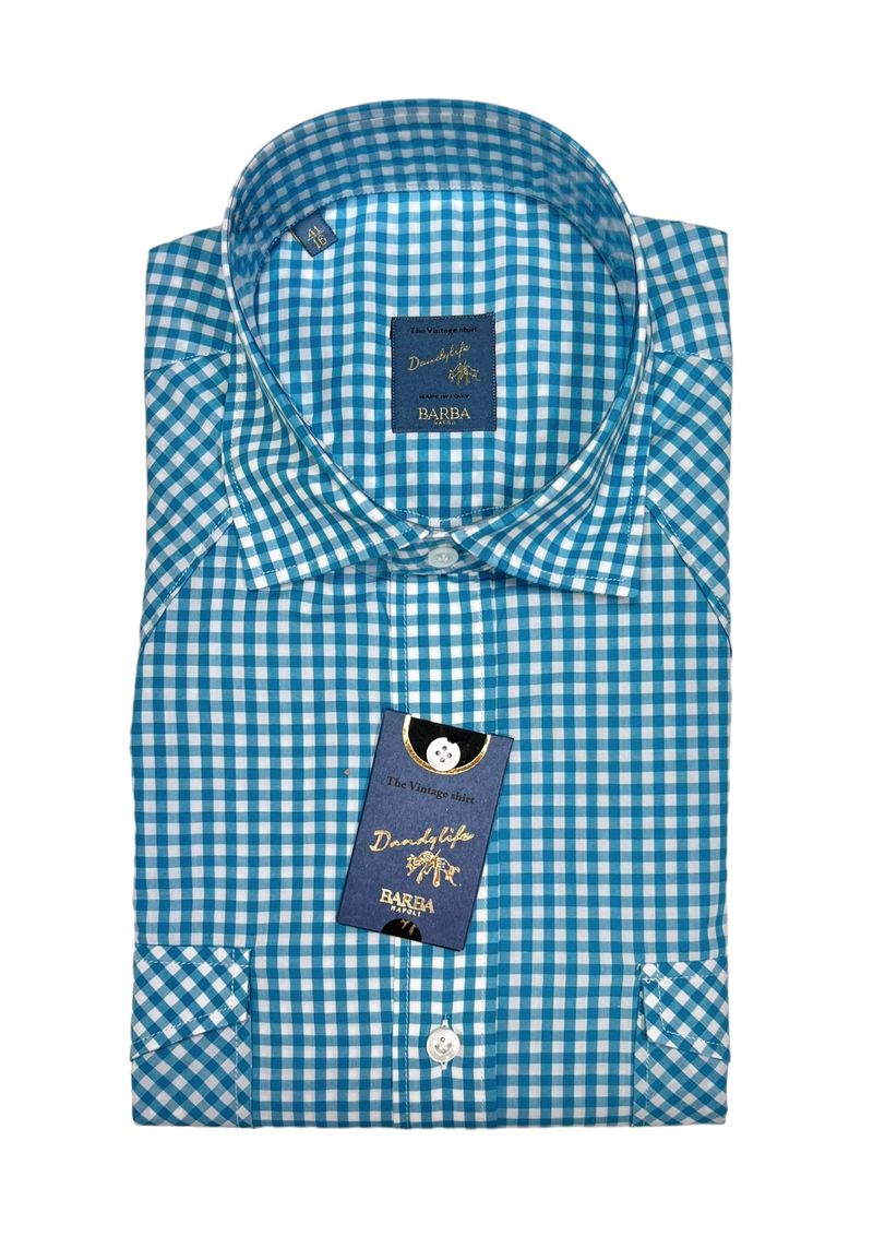 Blue Checked Patch Pocket Cotton Shirt