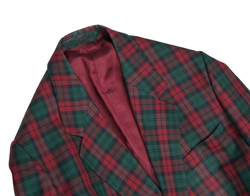 Red/Green Tartan Checked Bespoke Sports Jacket, Long
