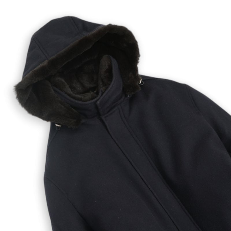 Navy Virgin Wool & Cashmere Flannel, Fur Lined Jacket
