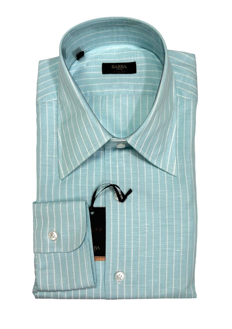 Pale Turquoise Striped Cotton/Linen Shirt