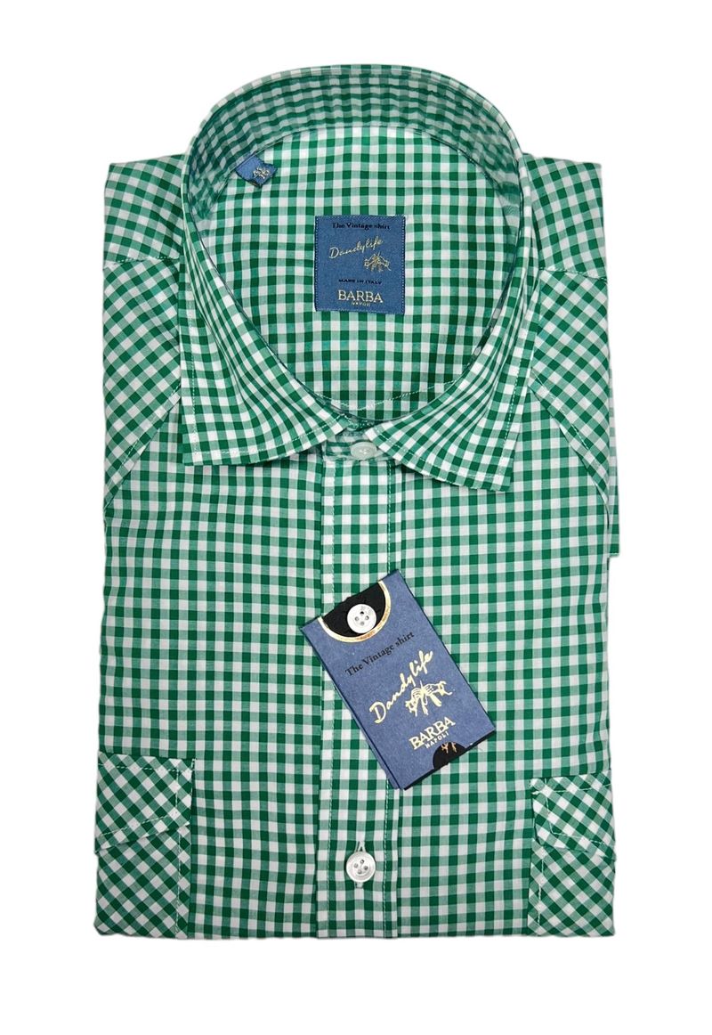 Green Checked Patch Pocket Cotton Shirt