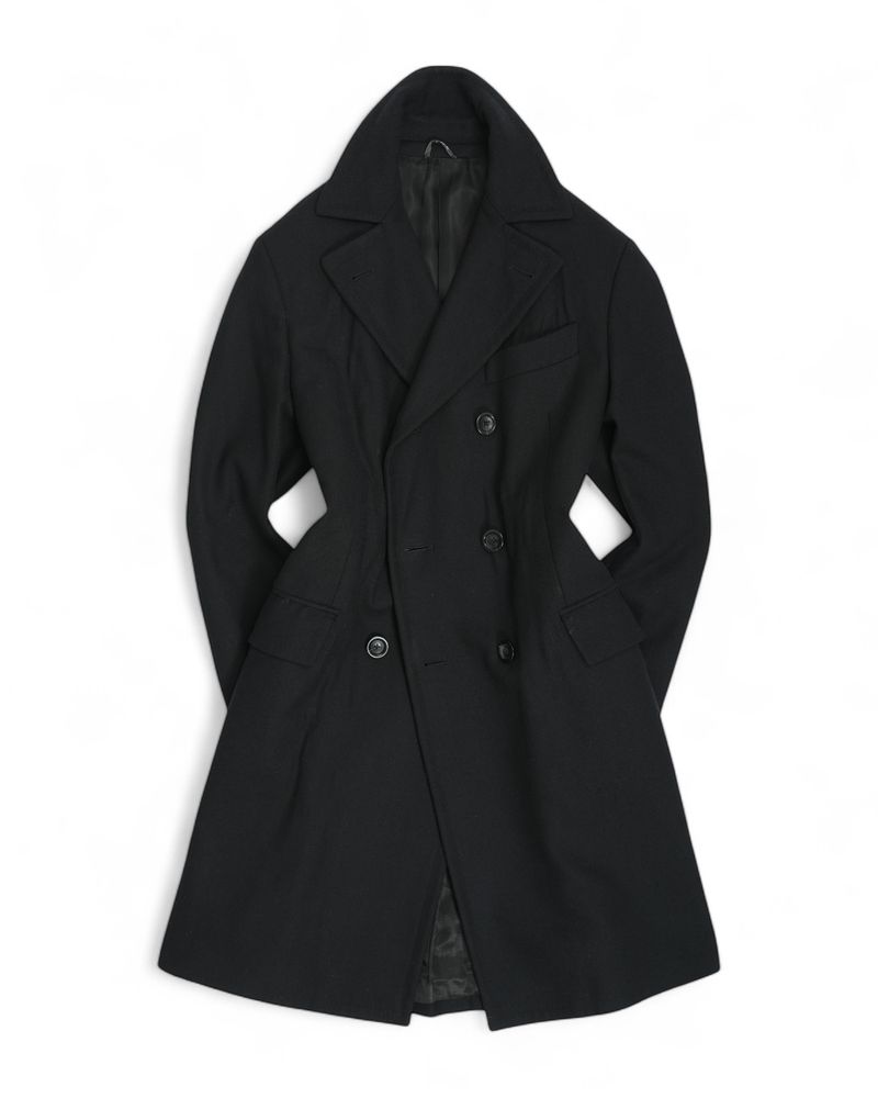 Navy Double Breasted Herringbone Polo Coat