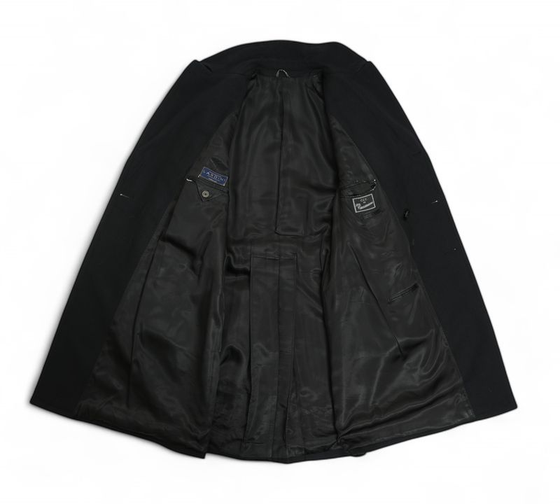 Navy Double Breasted Herringbone Polo Coat