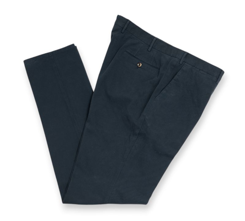 Dark Blue Mid Rise Cotton Trousers