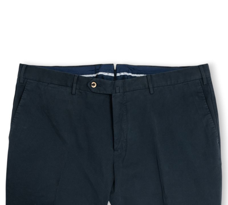 Dark Blue Mid Rise Cotton Trousers