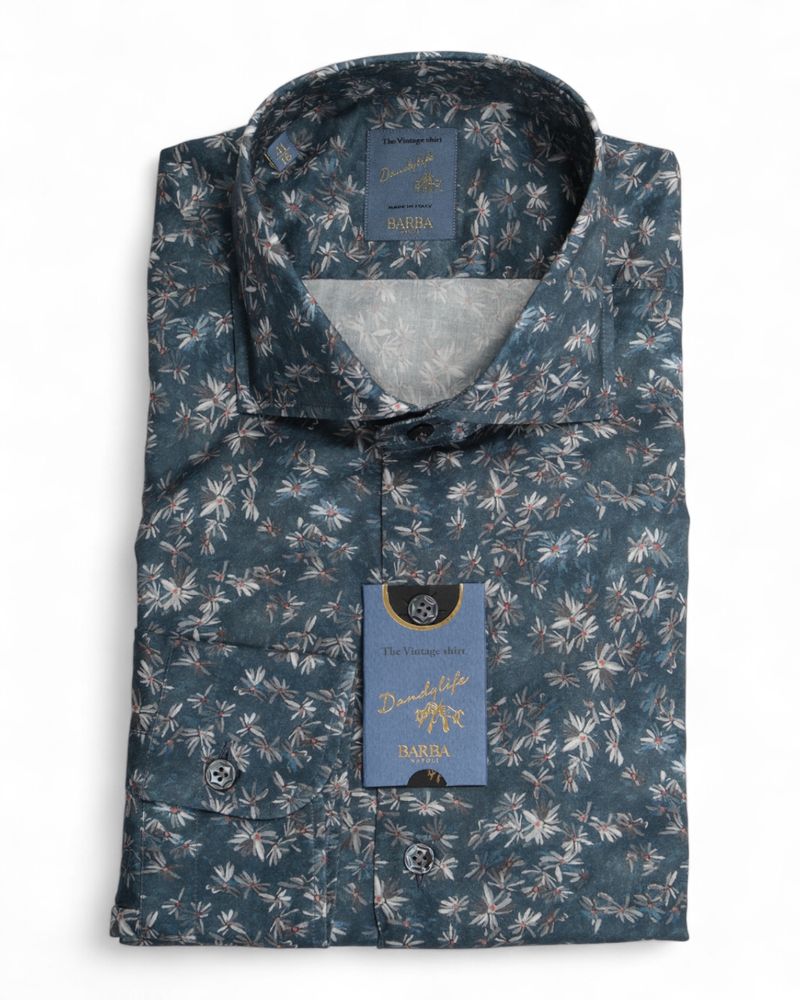 Dark Green Floral Pattern Poplin Shirt