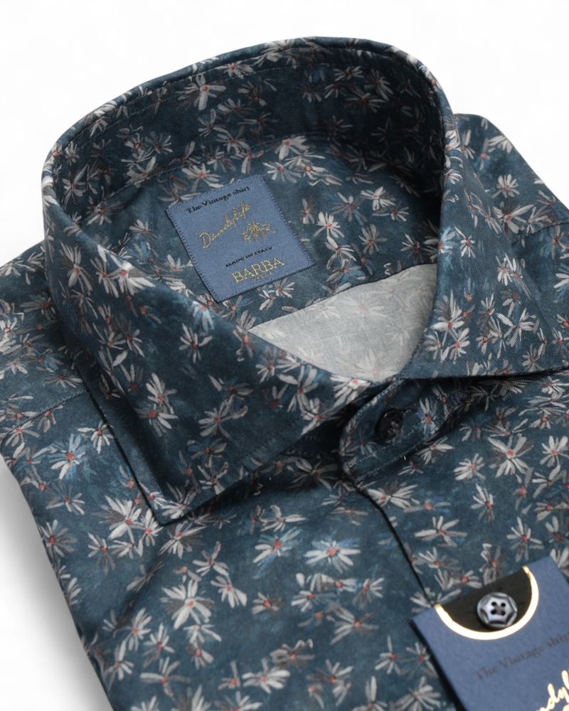 Dark Green Floral Pattern Poplin Shirt