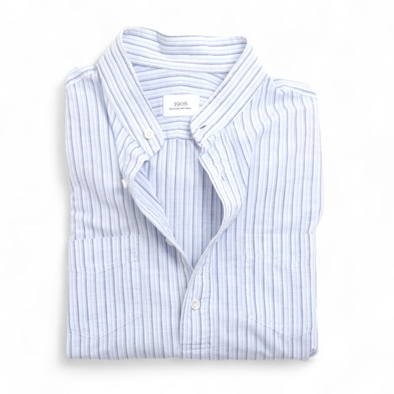 Blue/Navy Track Striped Mandarin Popover Shirt