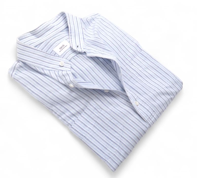 Blue/Navy Track Striped Mandarin Popover Shirt