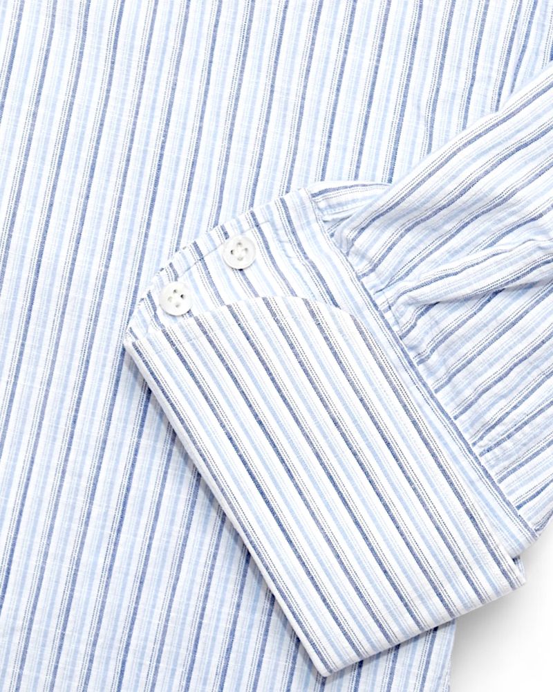 Blue/Navy Track Striped Mandarin Popover Shirt