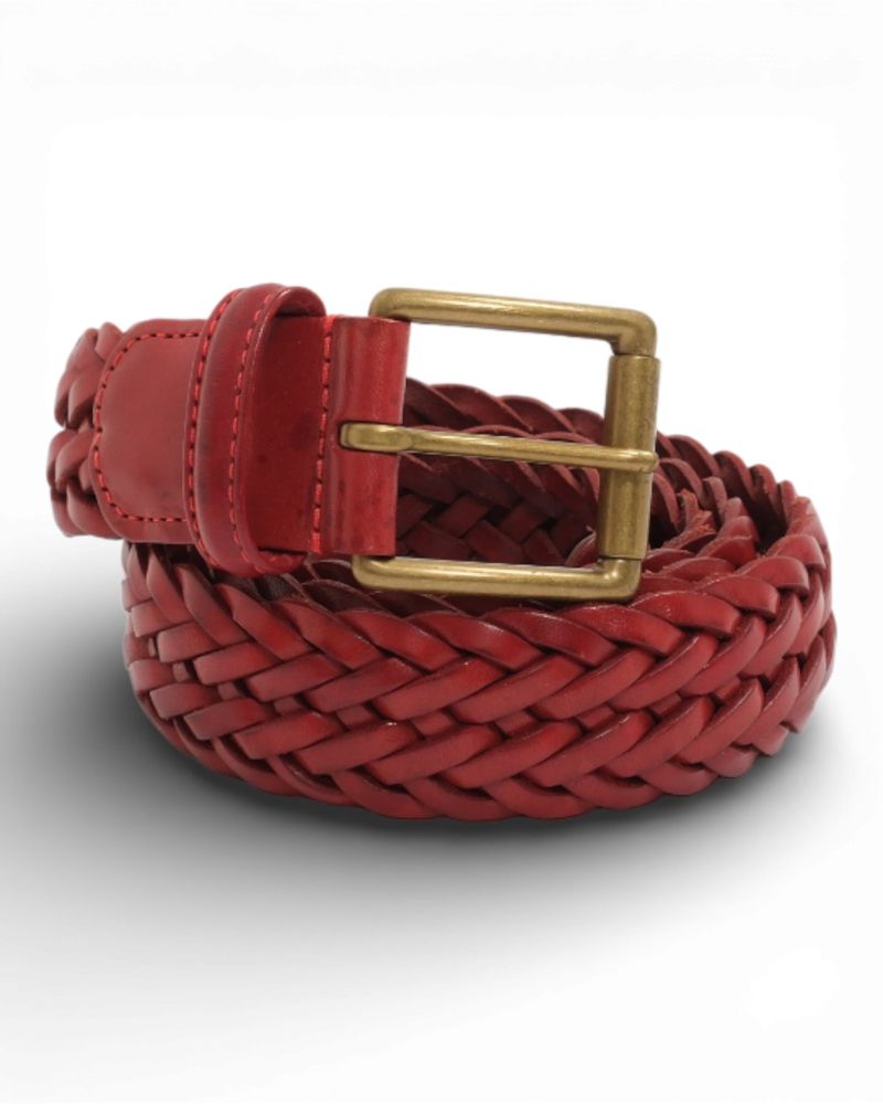 Dark Red Leather Braided Belt