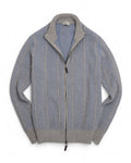 Ice Blue & Grey Merino & Cashmere Full-Zip Cardigan
