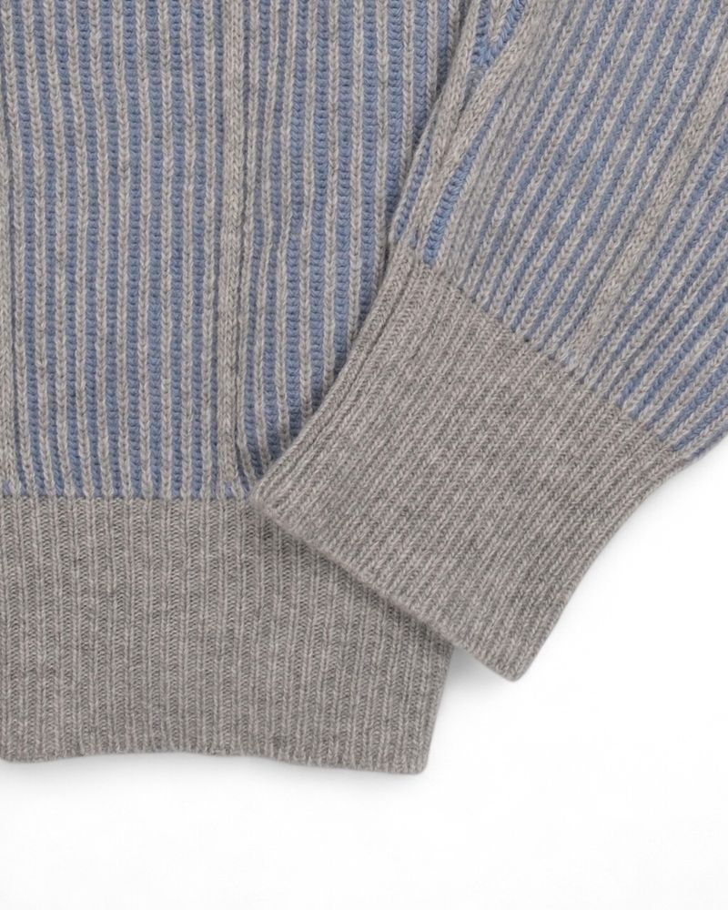 Ice Blue & Grey Merino & Cashmere Full-Zip Cardigan