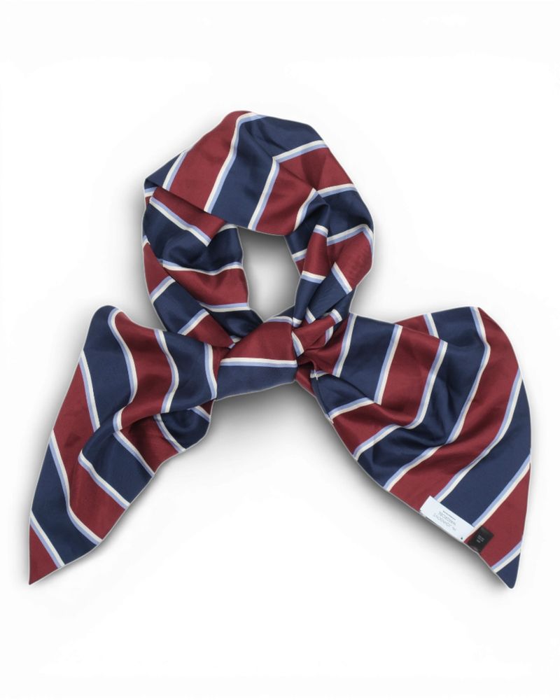 Navy & Burgundy Striped Long Silk Scarf
