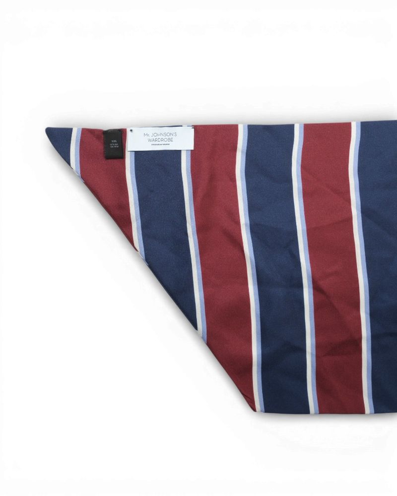 Navy & Burgundy Striped Long Silk Scarf