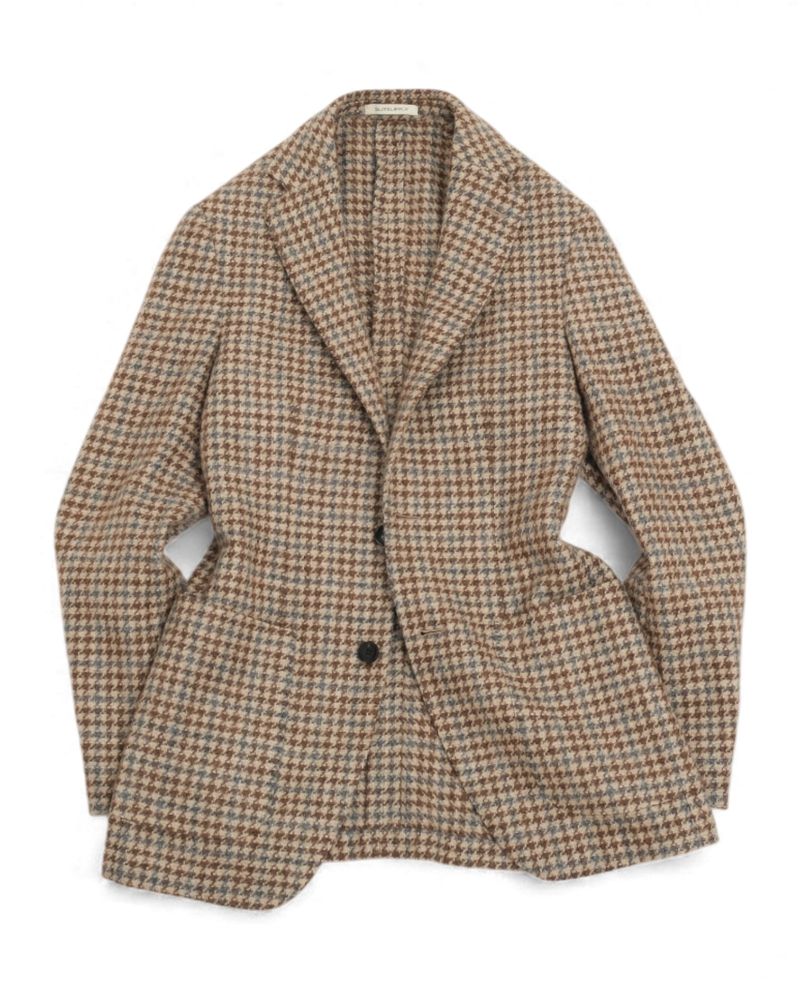 Beige/Brown Grey Houndstooth Baby Alpaca Blend Sports Jacket
