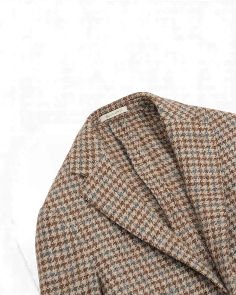 Beige/Brown Grey Houndstooth Baby Alpaca Blend Sports Jacket