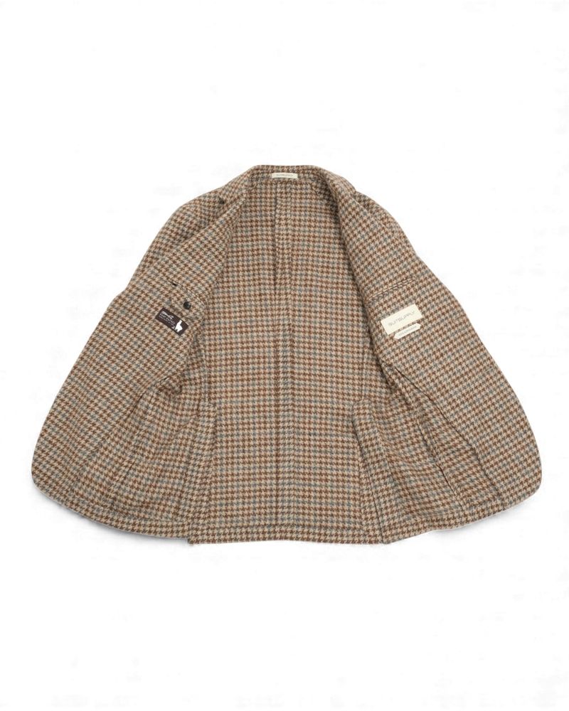 Beige/Brown Grey Houndstooth Baby Alpaca Blend Sports Jacket