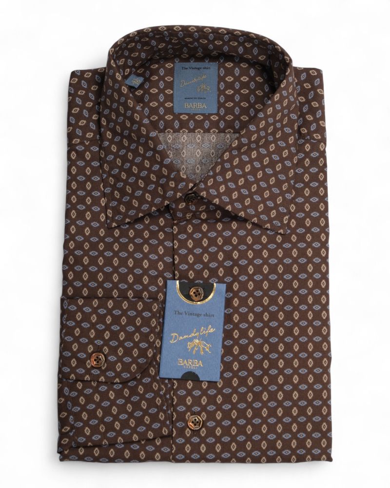 Brown Vintage Print Poplin Shirt