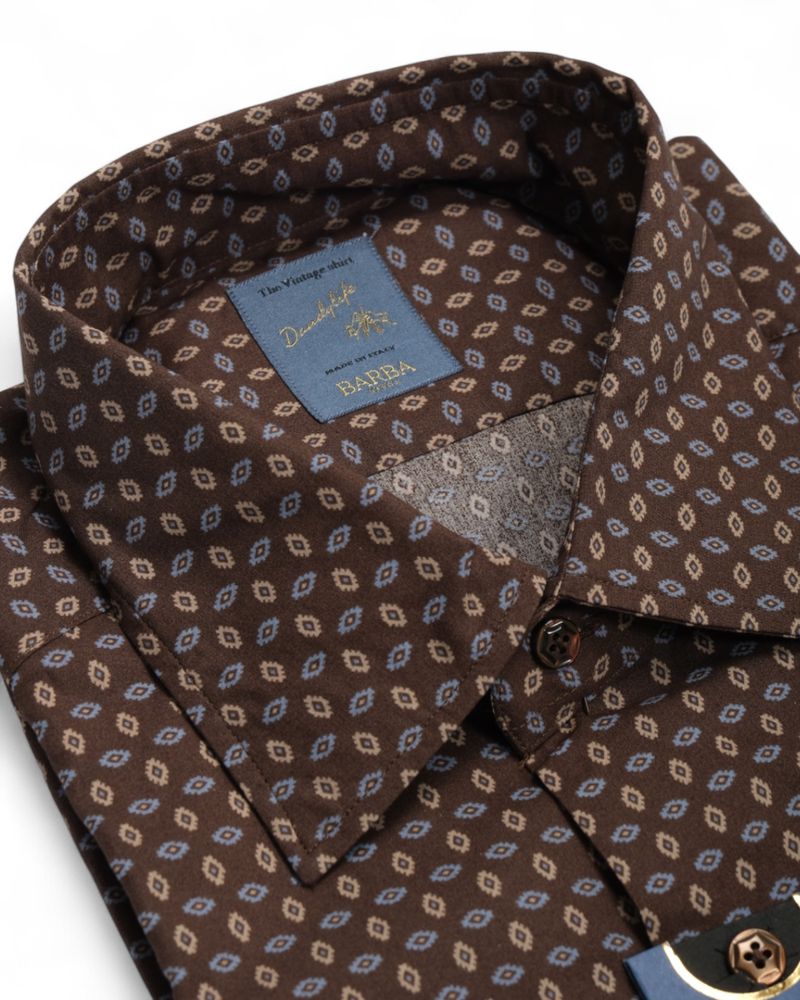 Brown Vintage Print Poplin Shirt