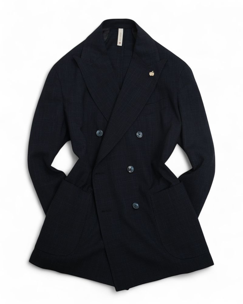 Navy & Black Plaid Check DB. Suit