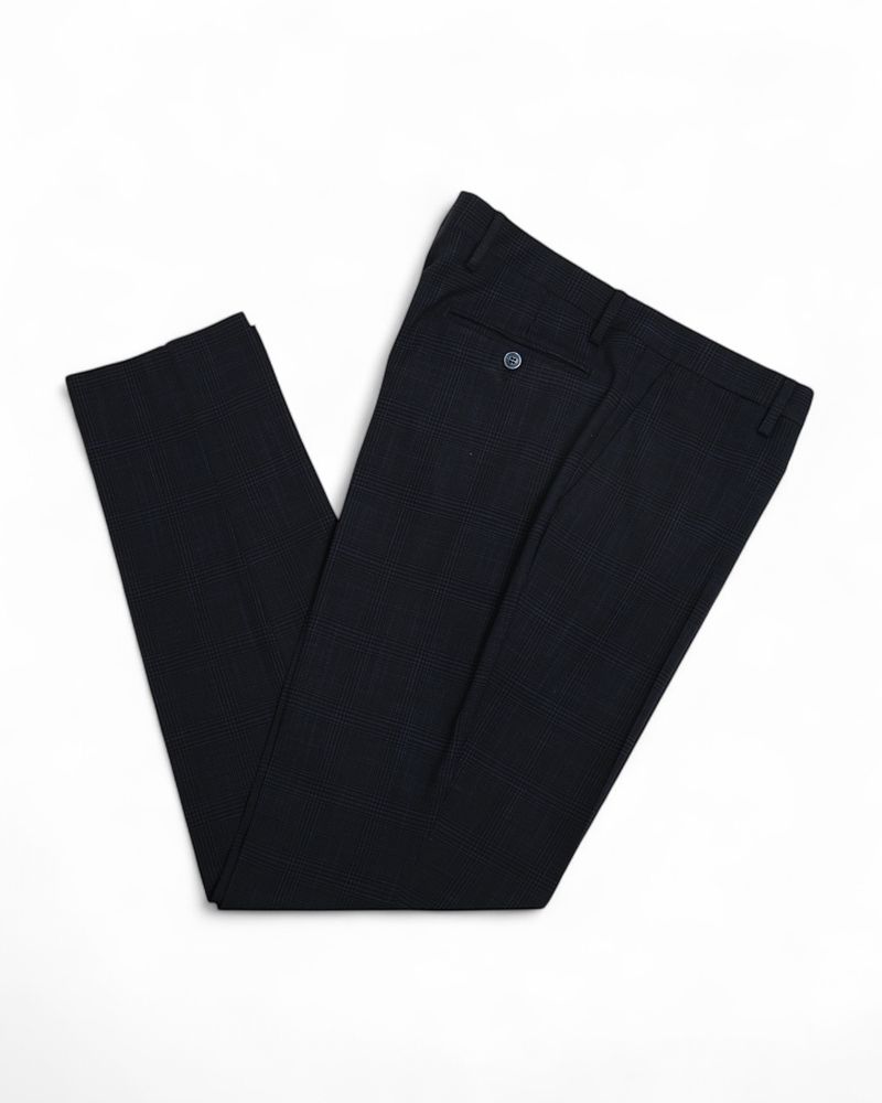 Navy & Black Plaid Check DB. Suit