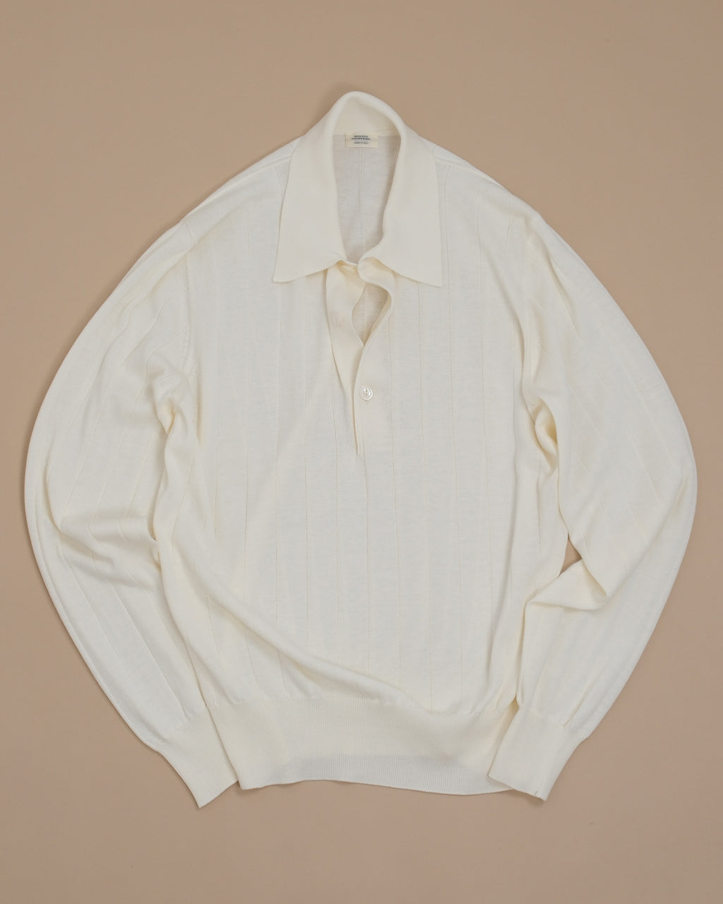 Cream Nonpareil Collo Americano Long-Sleeve Polo by Rubato