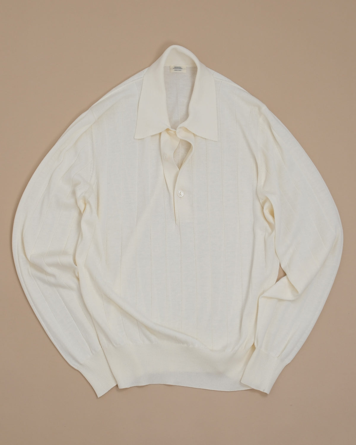 Cream Nonpareil Collo Americano Long-Sleeve Polo by Rubato