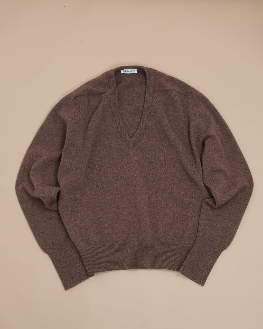 Tobacco Lambswool Standard V-Neck by Rubato