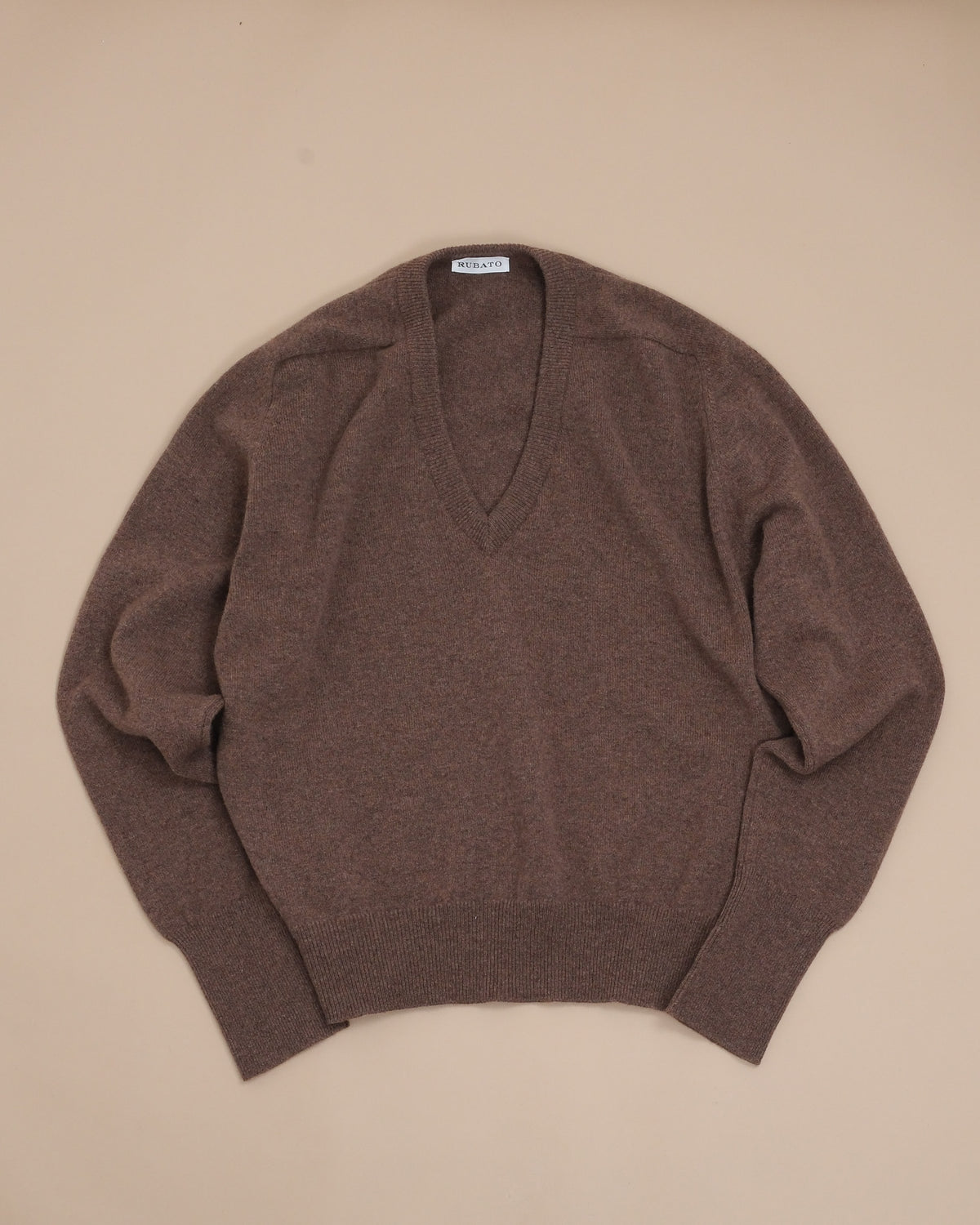 Tobacco Lambswool Standard V-Neck by Rubato