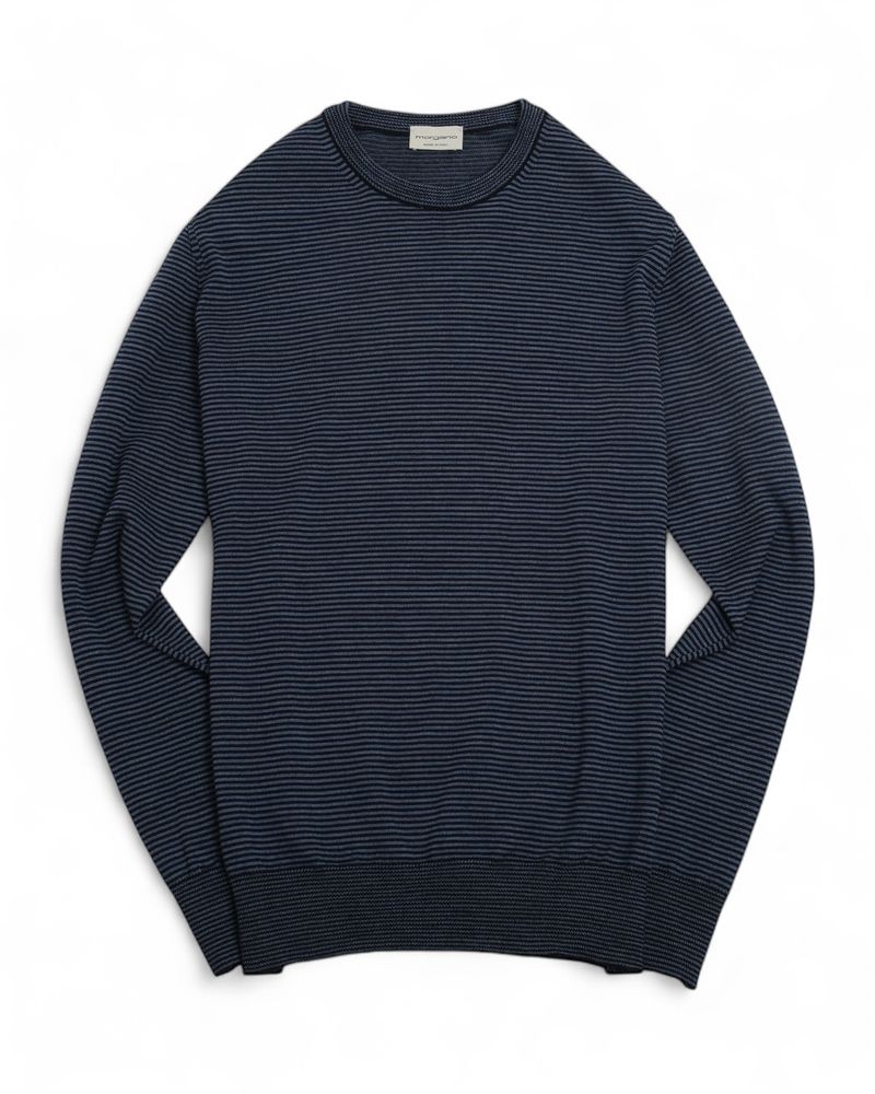 Navy/Blue Striped Merino Crewneck