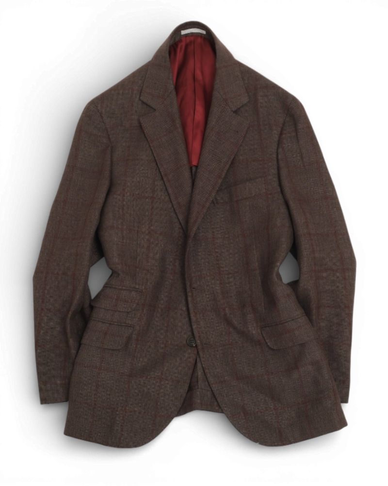Brown/Burgundy Windopane Linen/Wool/Silk Sports Jacket