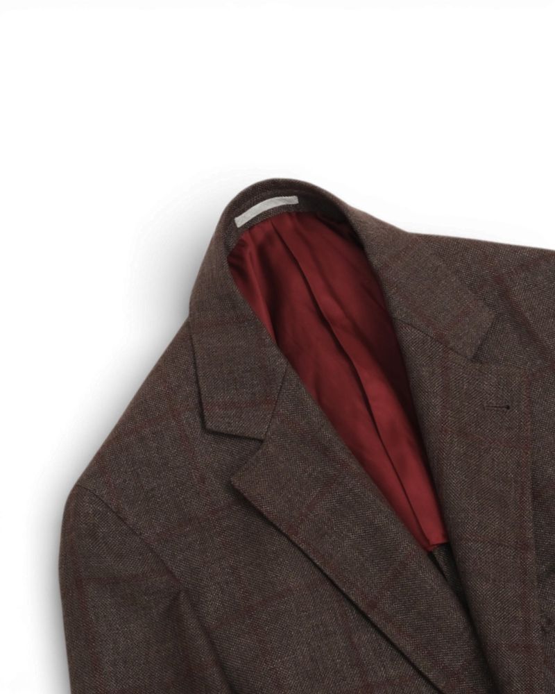 Brown/Burgundy Windopane Linen/Wool/Silk Sports Jacket