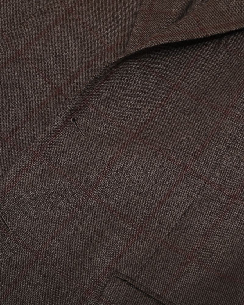 Brown/Burgundy Windopane Linen/Wool/Silk Sports Jacket