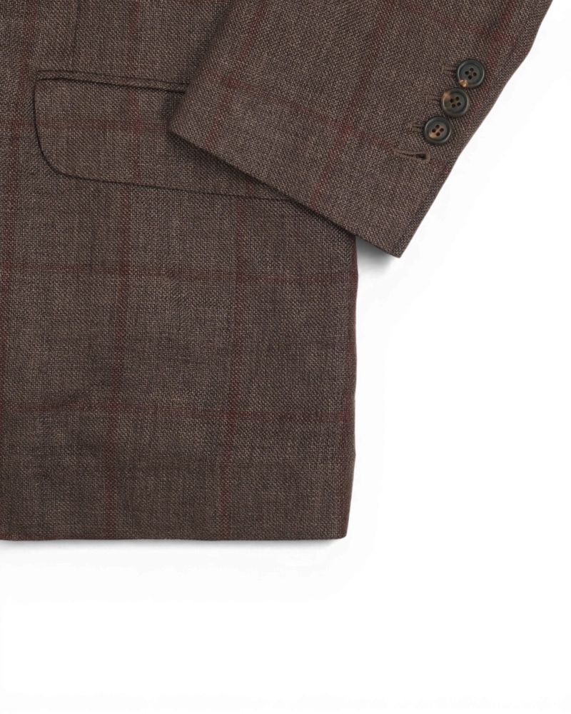 Brown/Burgundy Windopane Linen/Wool/Silk Sports Jacket
