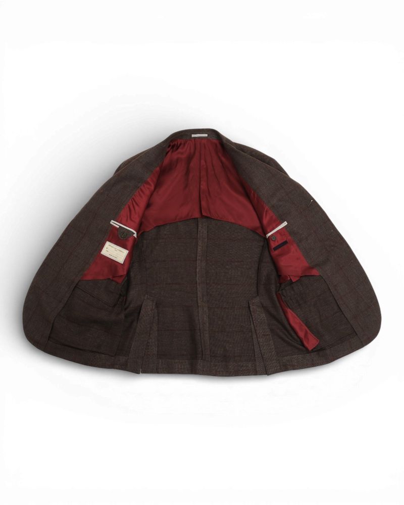 Brown/Burgundy Windopane Linen/Wool/Silk Sports Jacket