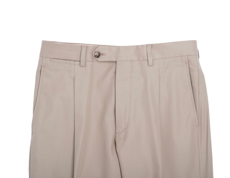 Stone-Beige High Rise Pleated Cotton Trousers