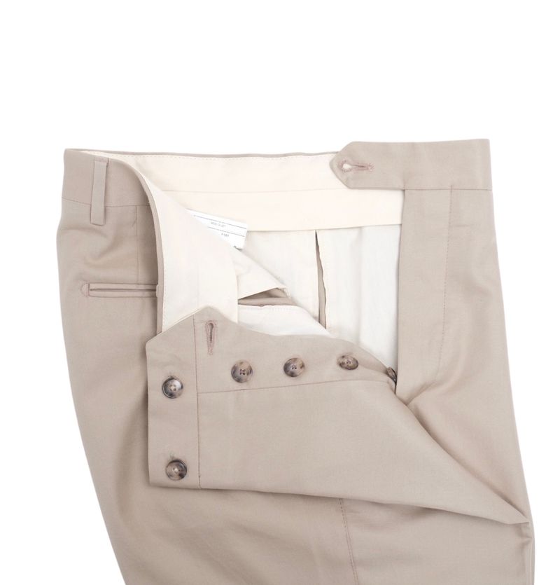 Stone-Beige High Rise Pleated Cotton Trousers
