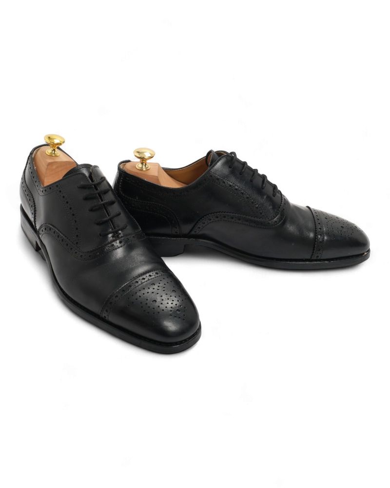 Black Cap Toe Semi-Brogue Oxfords