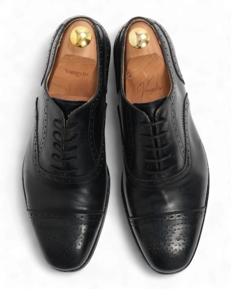 Black Cap Toe Semi-Brogue Oxfords