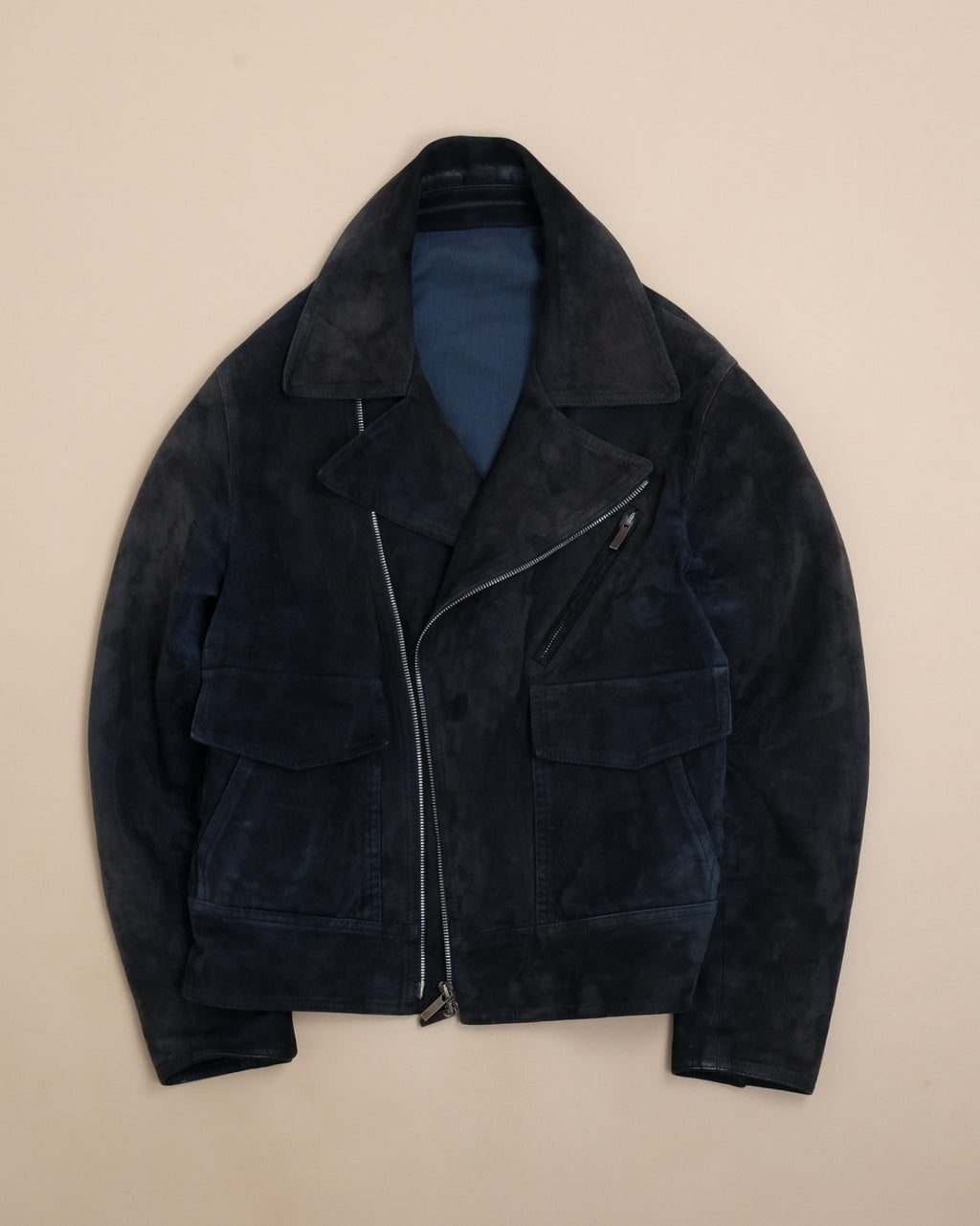 Stòffa Navy Suede 001 Asymmetric Jacket