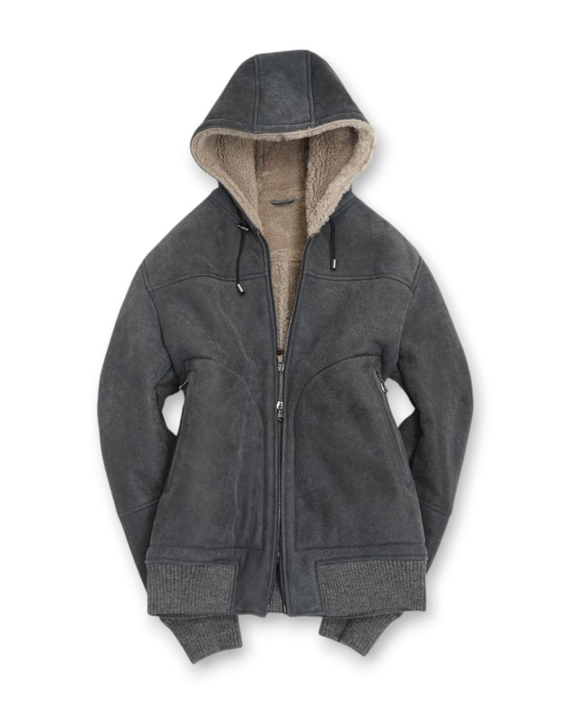 Steel Grey Leather Shearling Jacket