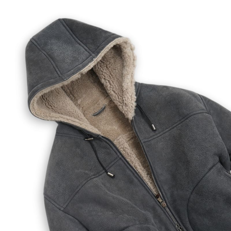 Steel Grey Leather Shearling Jacket