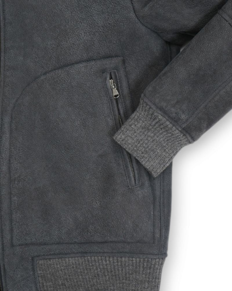 Steel Grey Leather Shearling Jacket