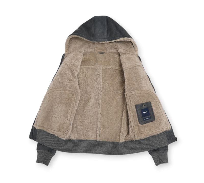 Steel Grey Leather Shearling Jacket
